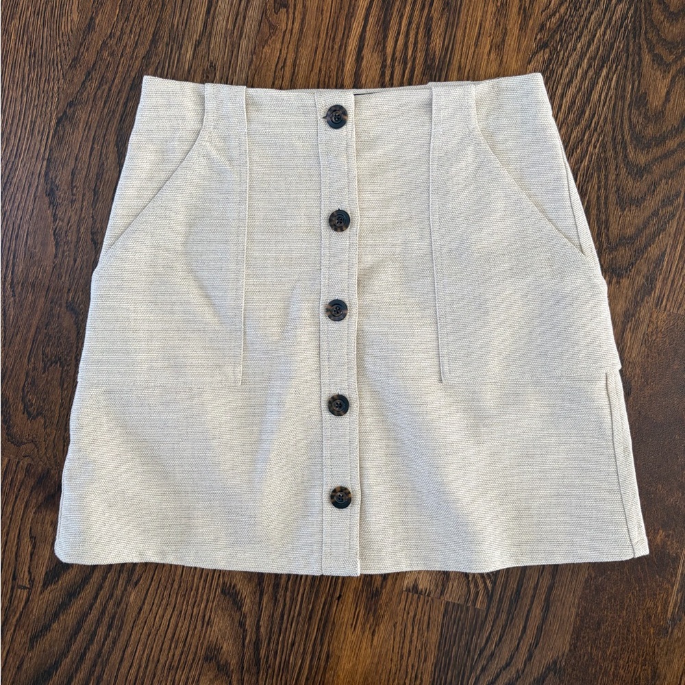 Button-Front Neutral Mini Skirt - Cream